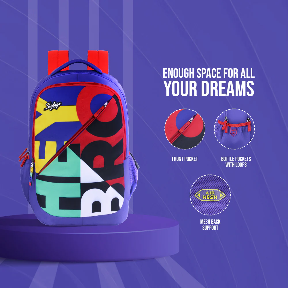 Skybags Squad 01 School Backpack Purple - Image 4