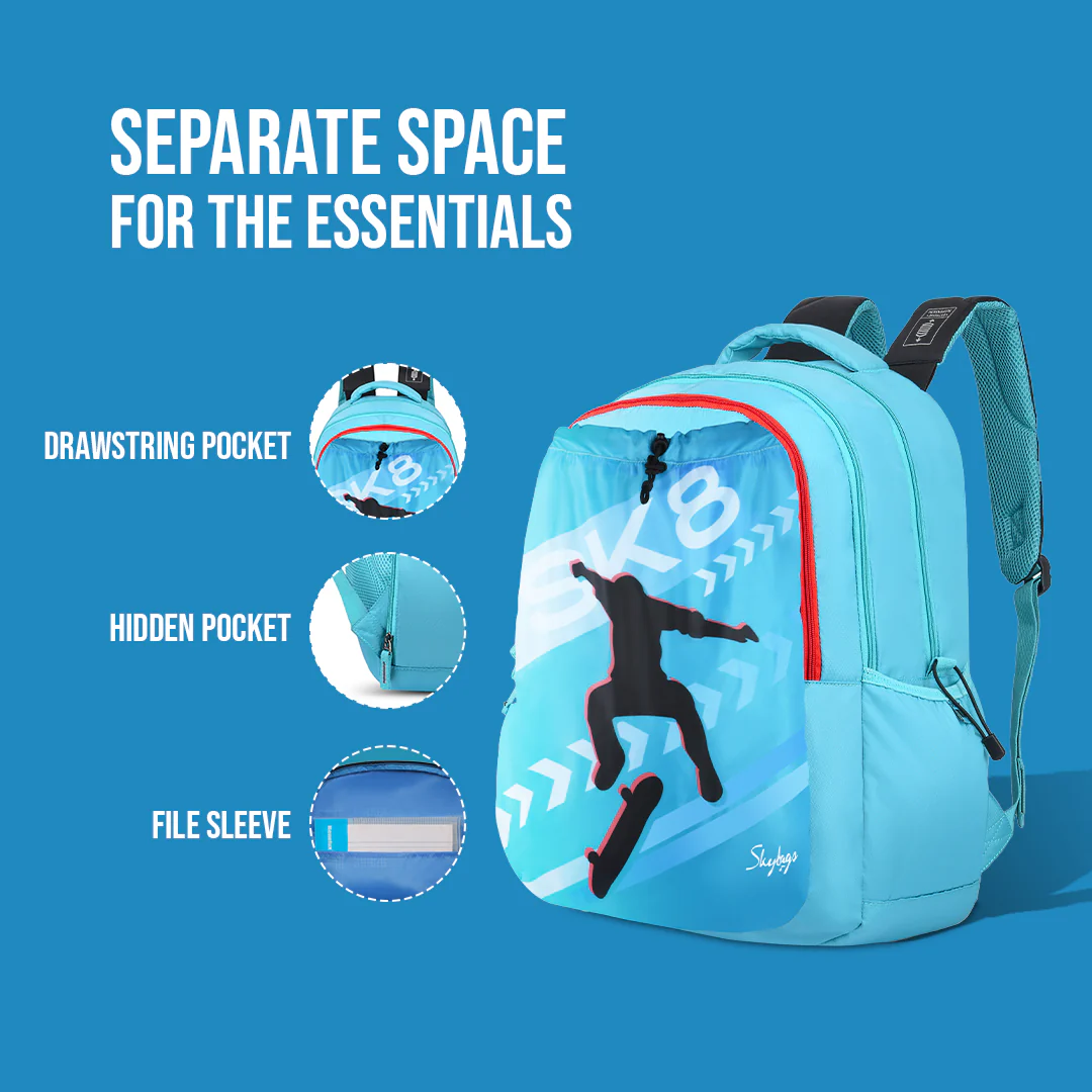 Skybags Squad Nxt 03 School Backpack Sky Blue - Image 4