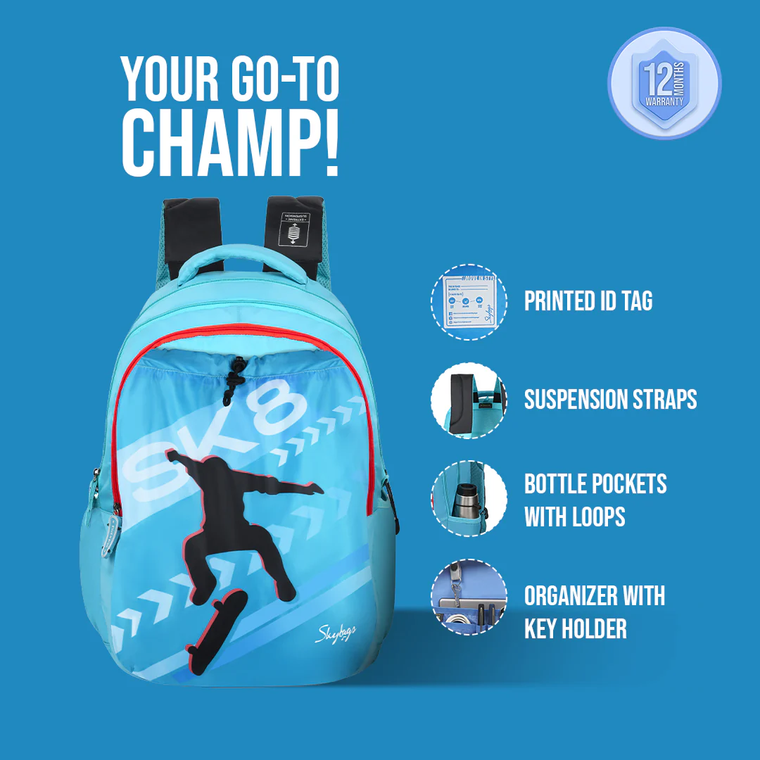 Skybags Squad Nxt 03 School Backpack Sky Blue - Image 5