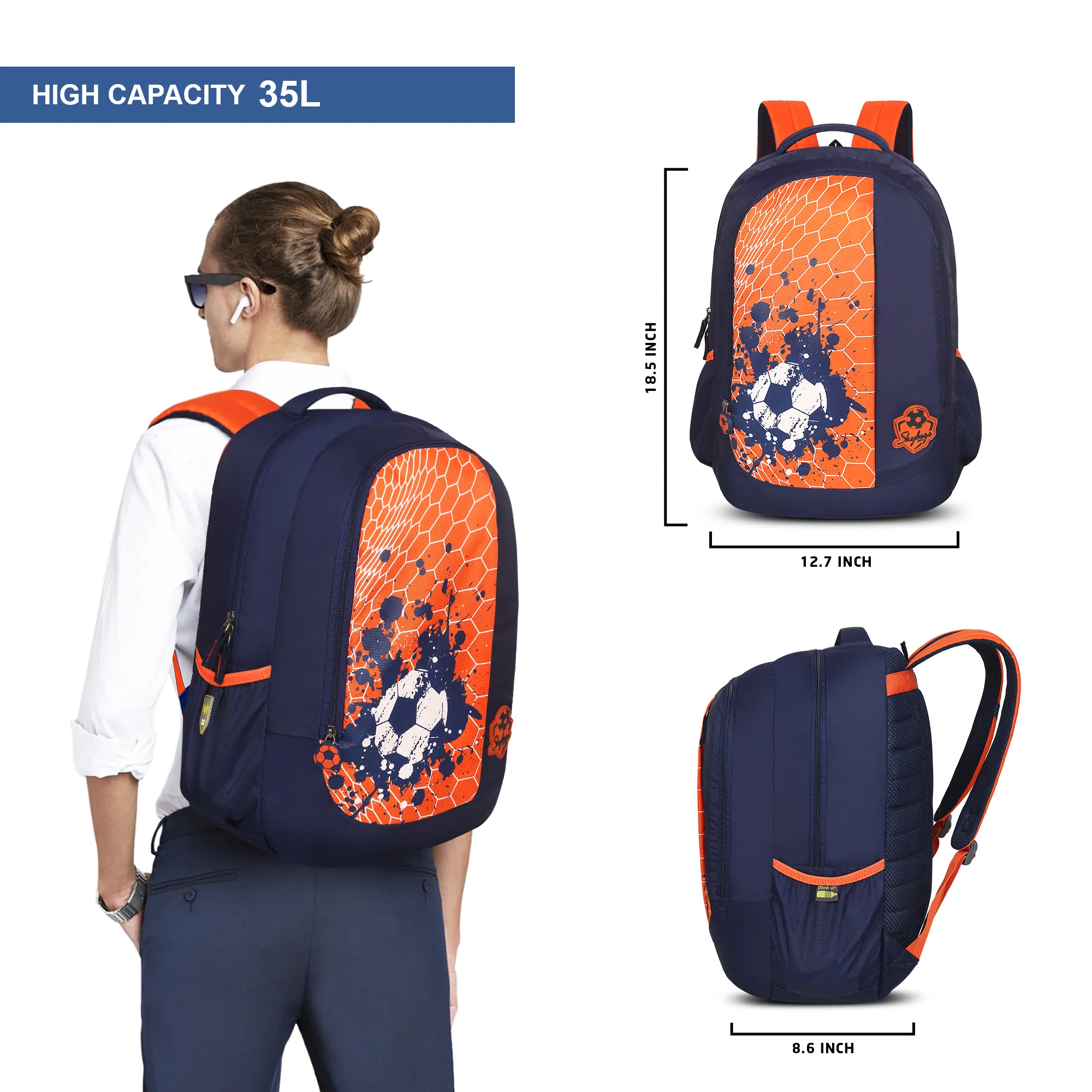 Skybags Strike 01 School Backpack Red - Image 9