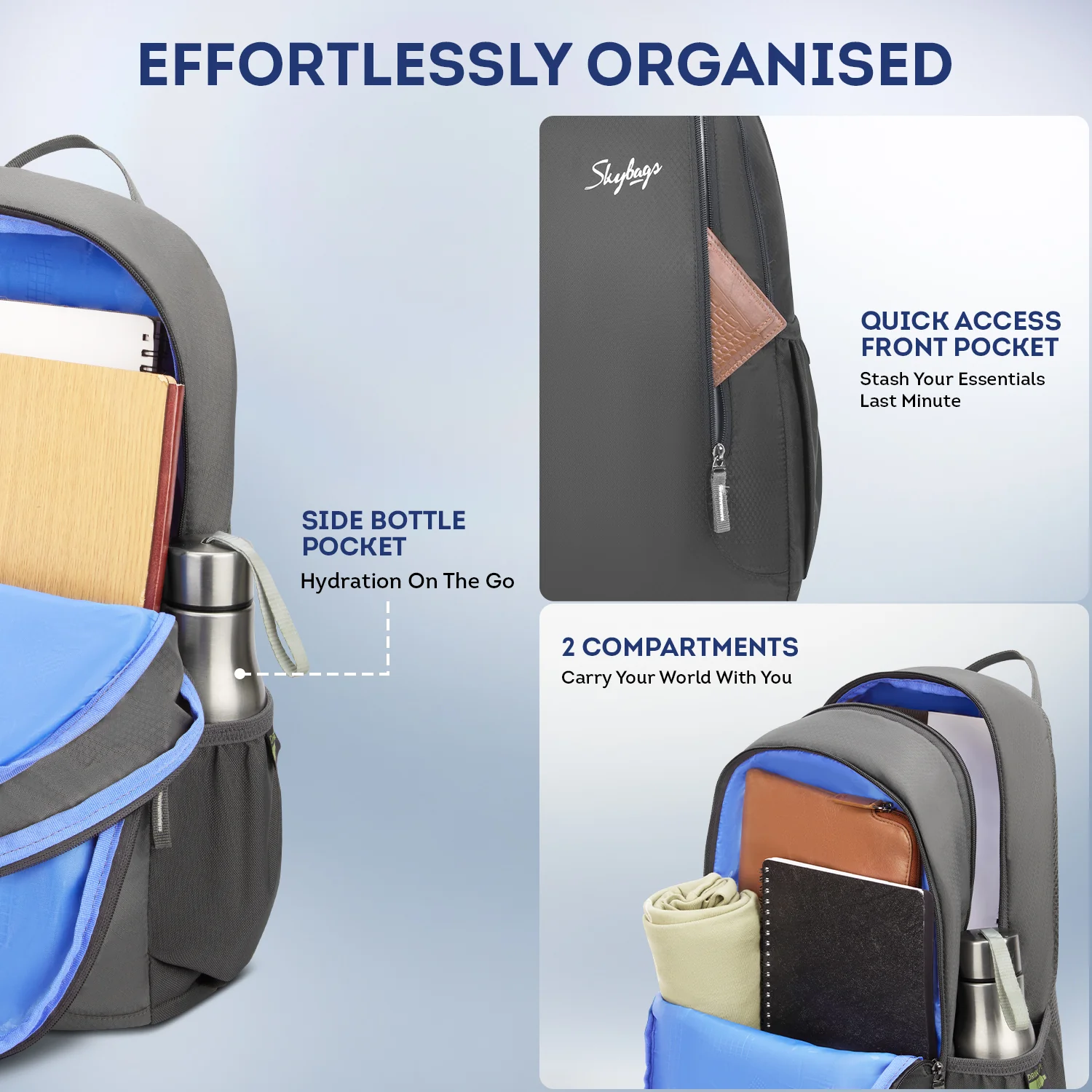 Skybags Sync School Backpack Grey - Image 4