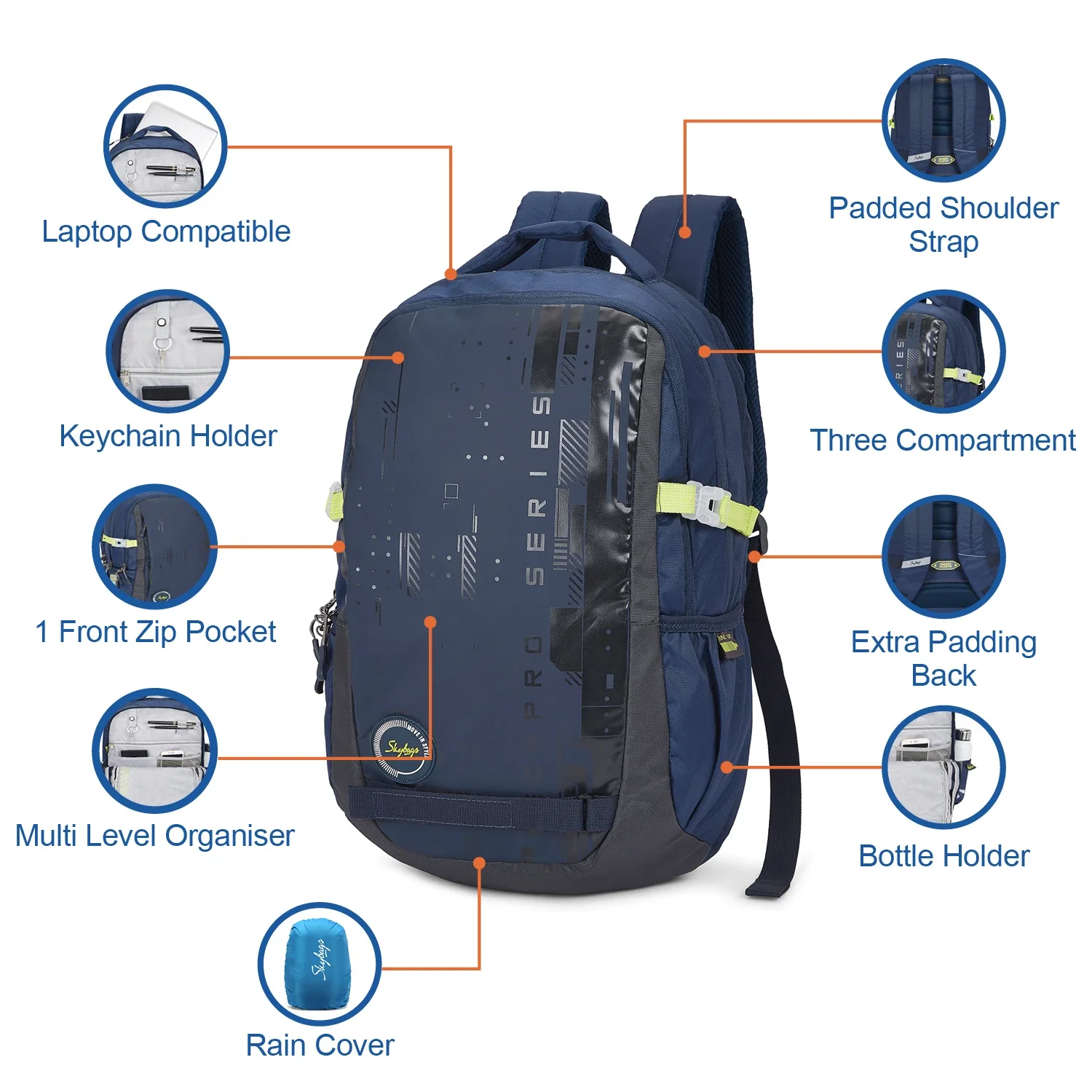 Skybags Valor Pro 01 Laptop Backpack Navy - Image 10