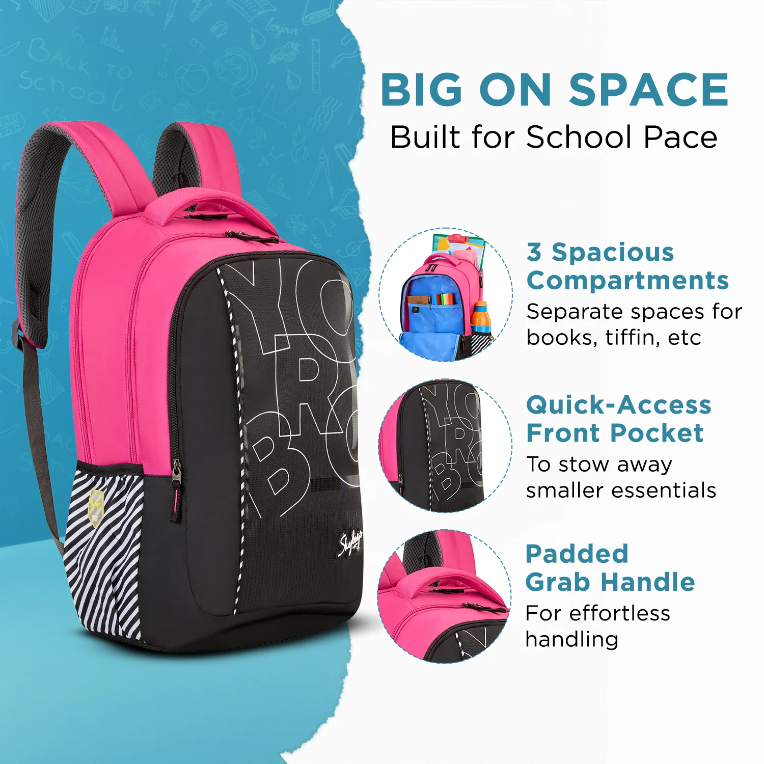 Skybags Stash 01 School Backpack, Black - Image 3