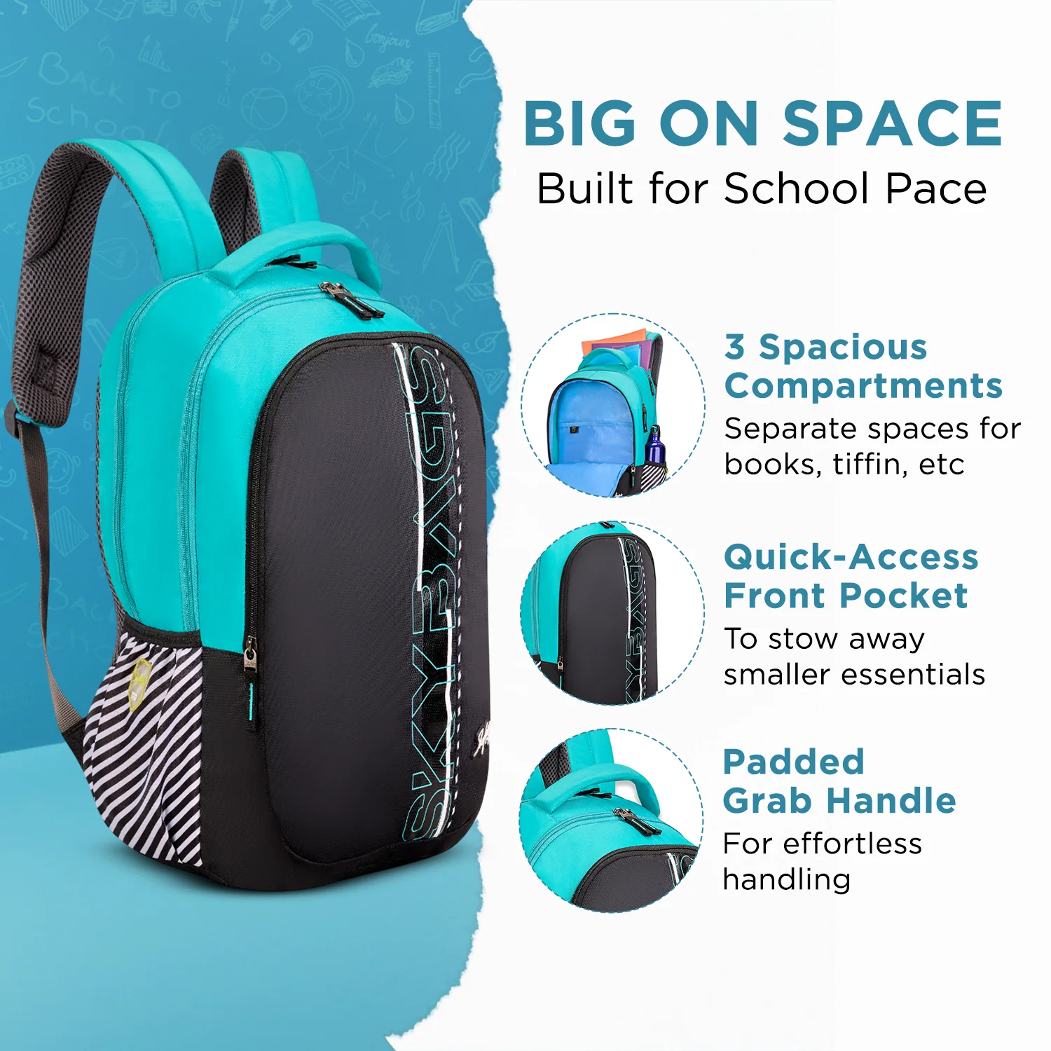 Skybags Stash 02 School Backpack, Black - Image 3