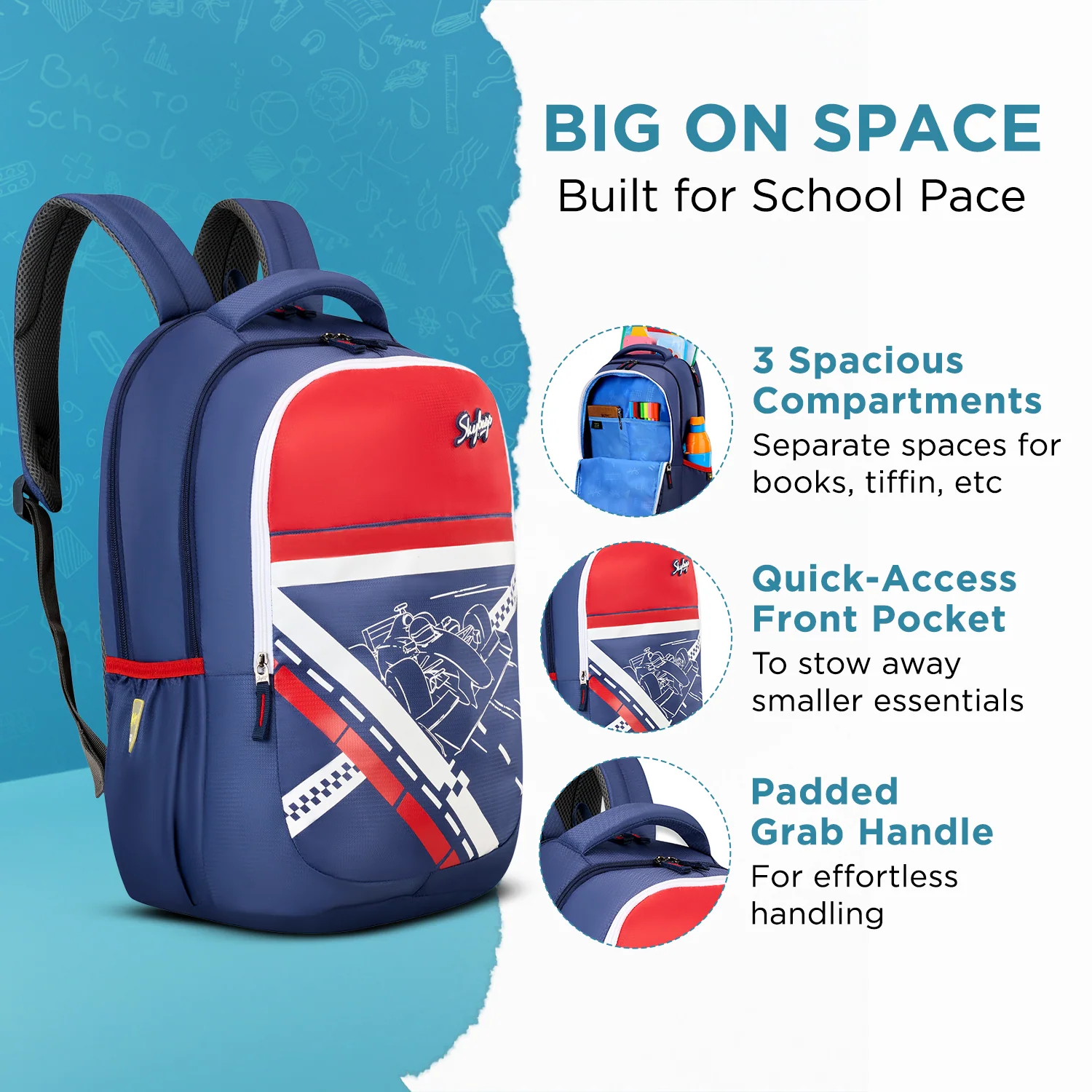 Skybags Stash 03 School Backpack, Blue - Image 3