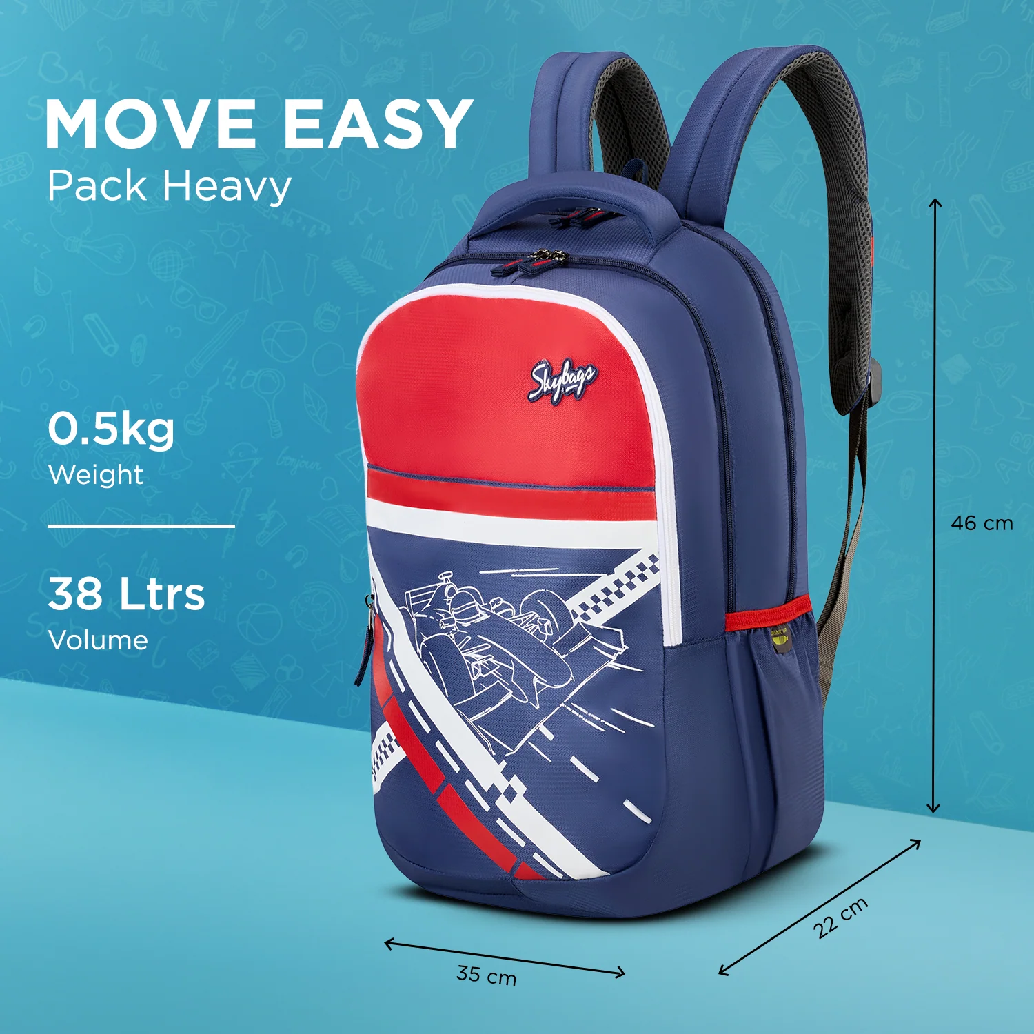 Skybags Stash 03 School Backpack, Blue - Image 6