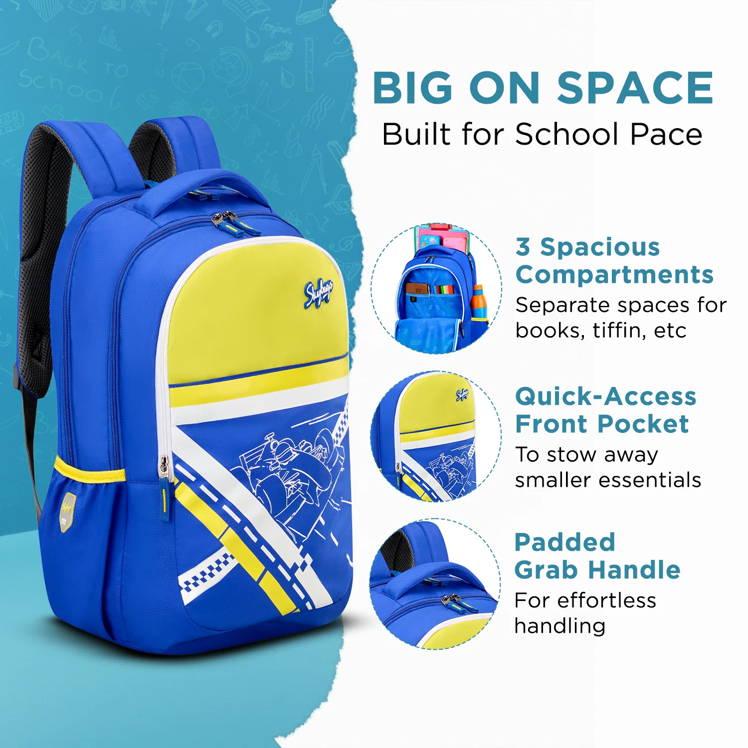 Skybags Stash 04 School Backpack, Blue - Image 3