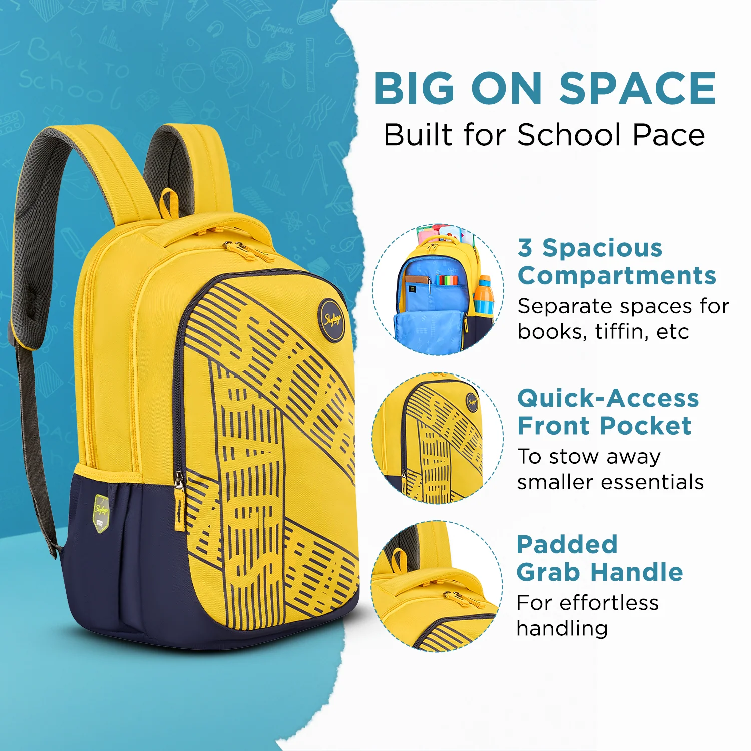 Skybags Stash 05 School Backpack, Yellow - Image 3