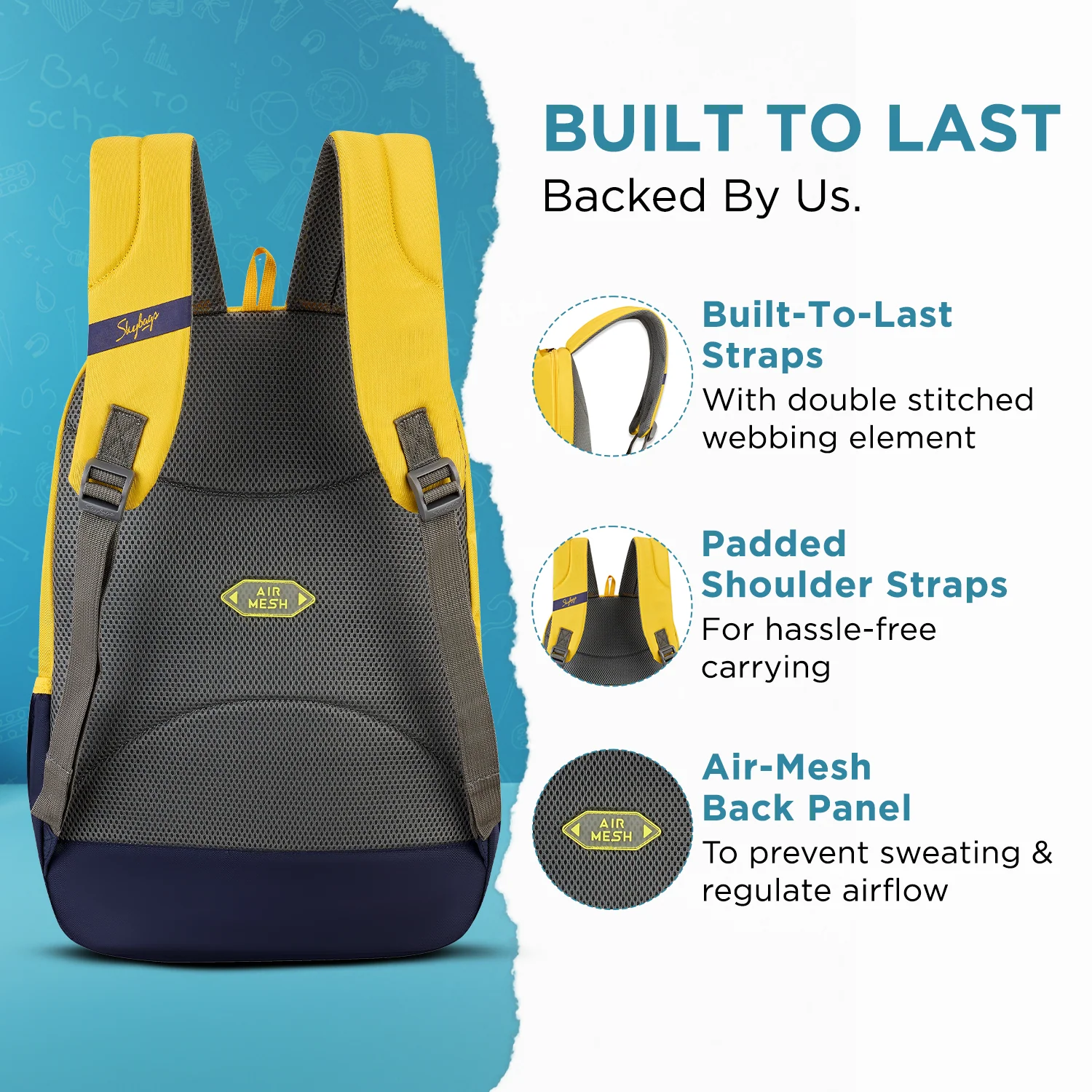 Skybags Stash 05 School Backpack, Yellow - Image 5