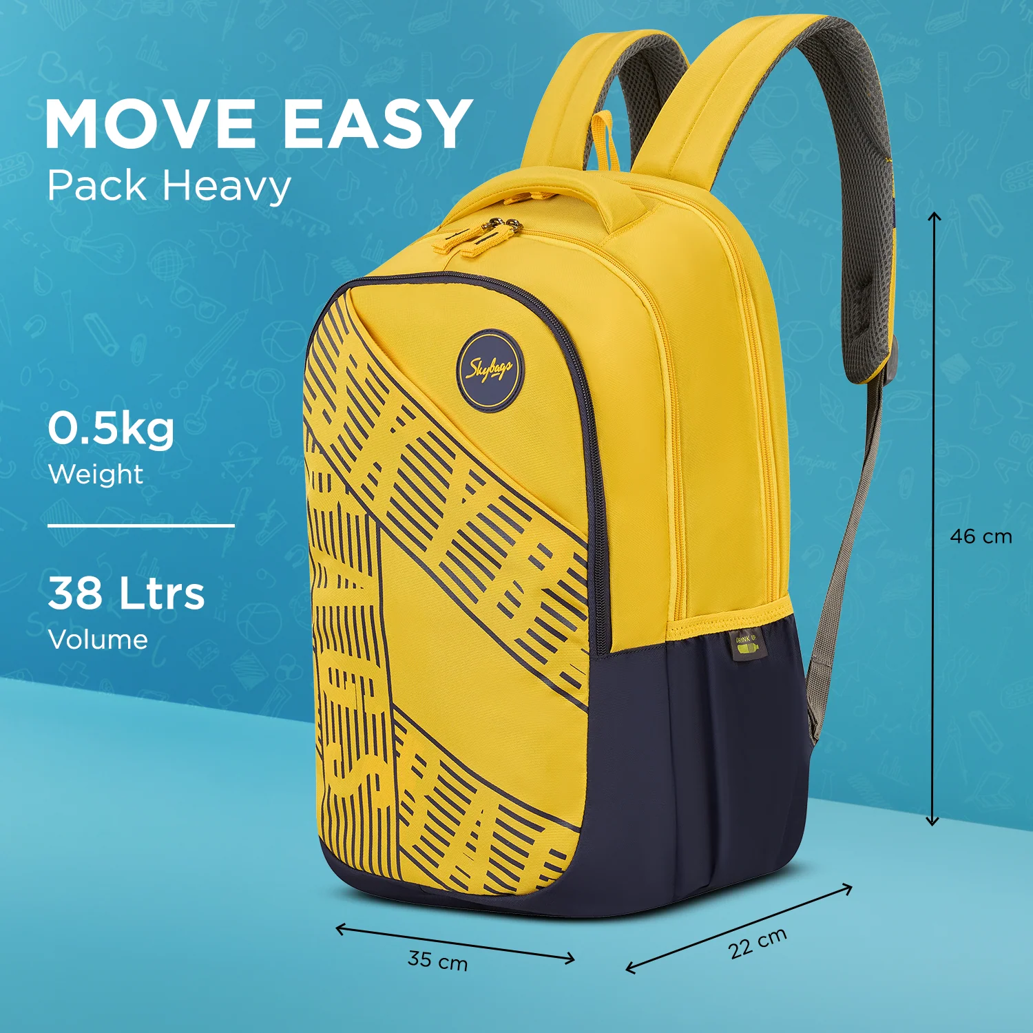 Skybags Stash 05 School Backpack, Yellow - Image 6