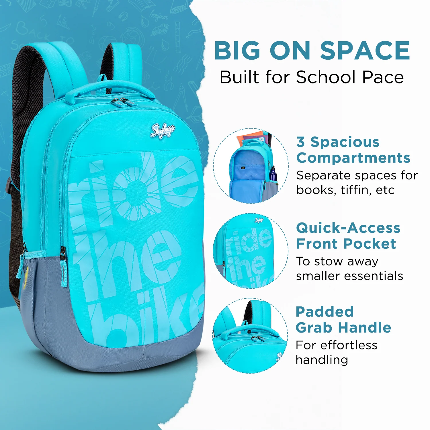 Skybags Stash 06 School Backpack, Blue - Image 3