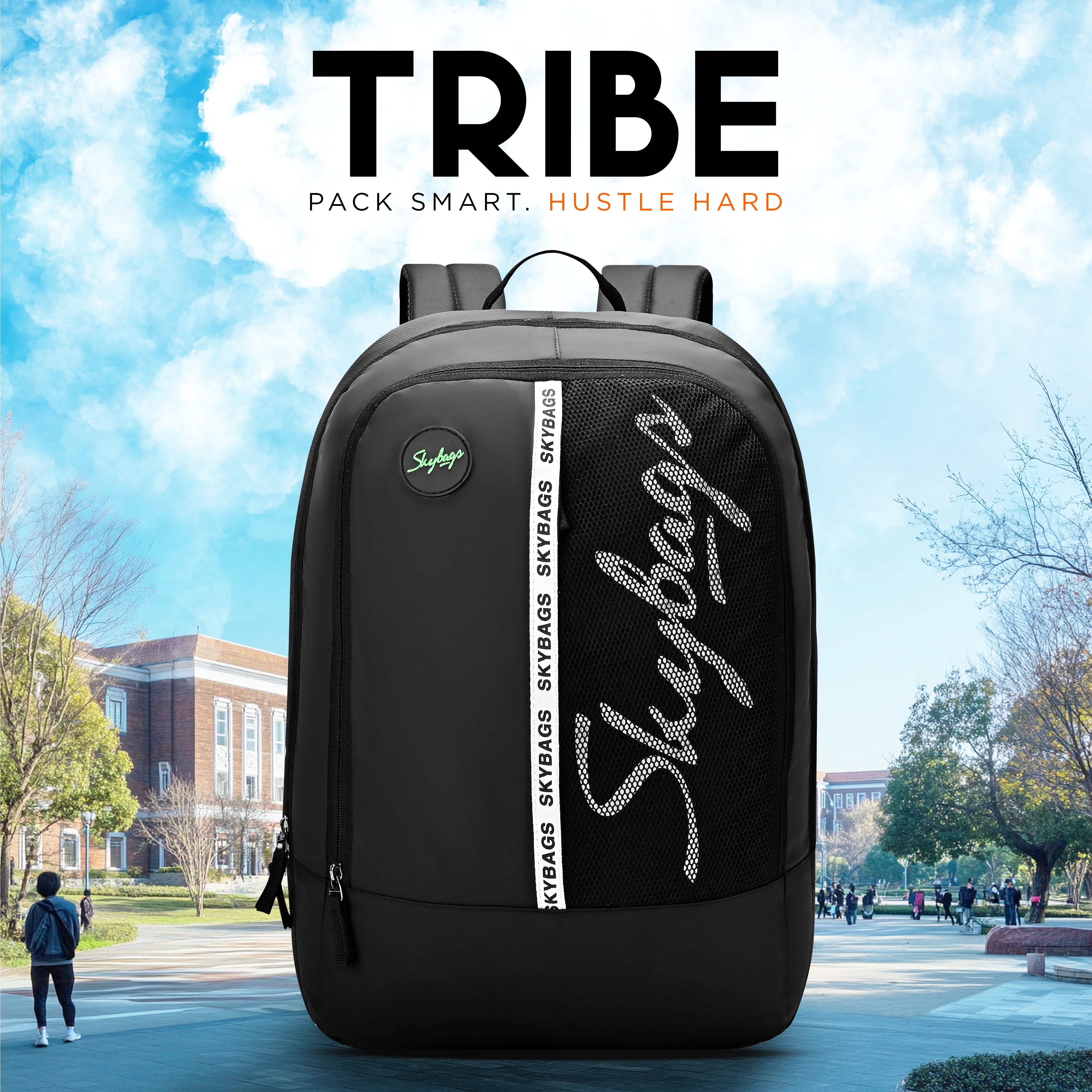 Skybags Tribe V2 Black  Laptop Backpack, Casual Bag , unisex, 26Litres, 2 Compartment, Organiser, Premium TPE Fabric, Light Weight, Backpack for Men Women, 1 Year International Warranty - Image 2