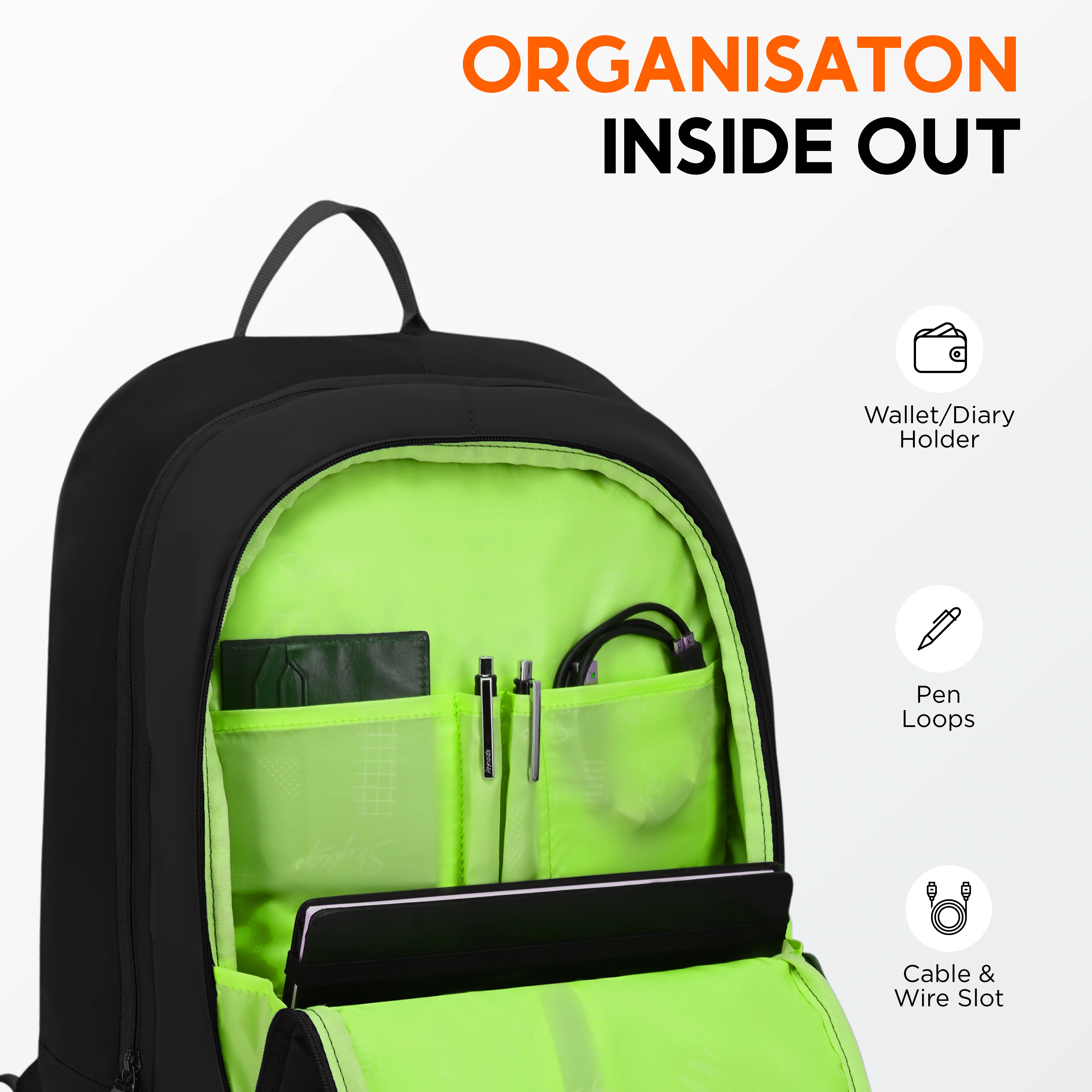 Skybags Tribe V2 Black  Laptop Backpack, Casual Bag , unisex, 26Litres, 2 Compartment, Organiser, Premium TPE Fabric, Light Weight, Backpack for Men Women, 1 Year International Warranty - Image 4