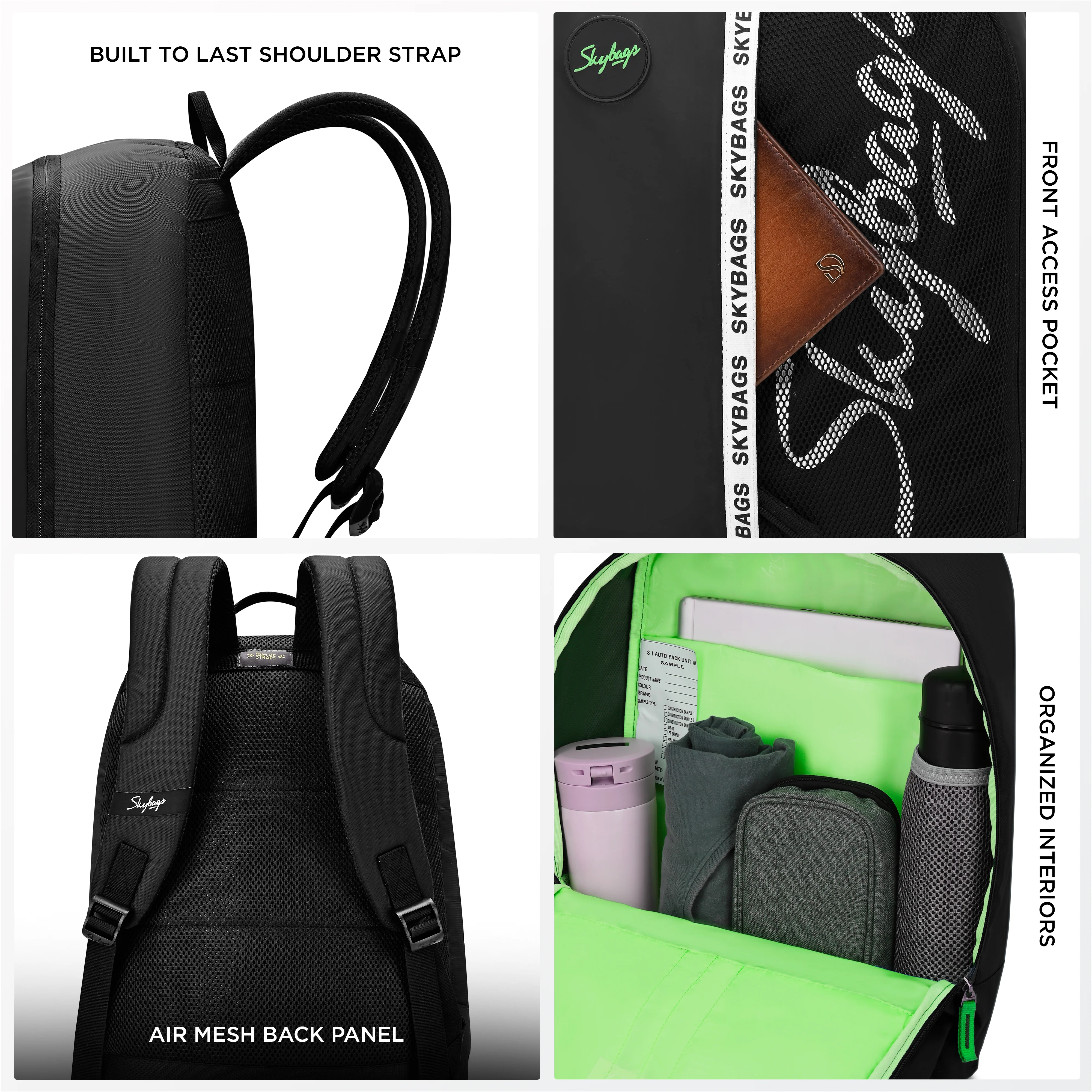 Skybags Tribe V2 Black  Laptop Backpack, Casual Bag , unisex, 26Litres, 2 Compartment, Organiser, Premium TPE Fabric, Light Weight, Backpack for Men Women, 1 Year International Warranty - Image 6