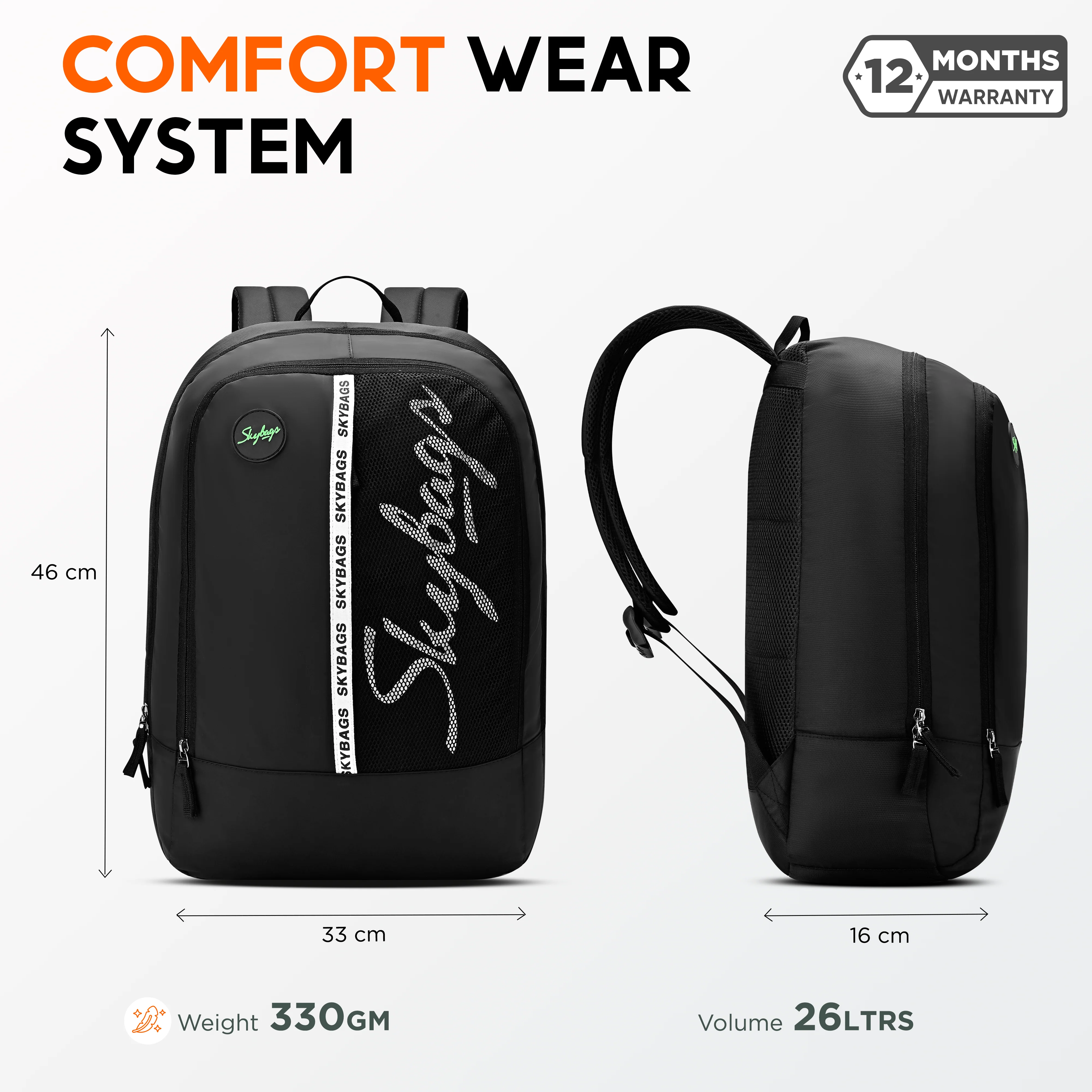 Skybags Tribe V2 Black  Laptop Backpack, Casual Bag , unisex, 26Litres, 2 Compartment, Organiser, Premium TPE Fabric, Light Weight, Backpack for Men Women, 1 Year International Warranty - Image 7