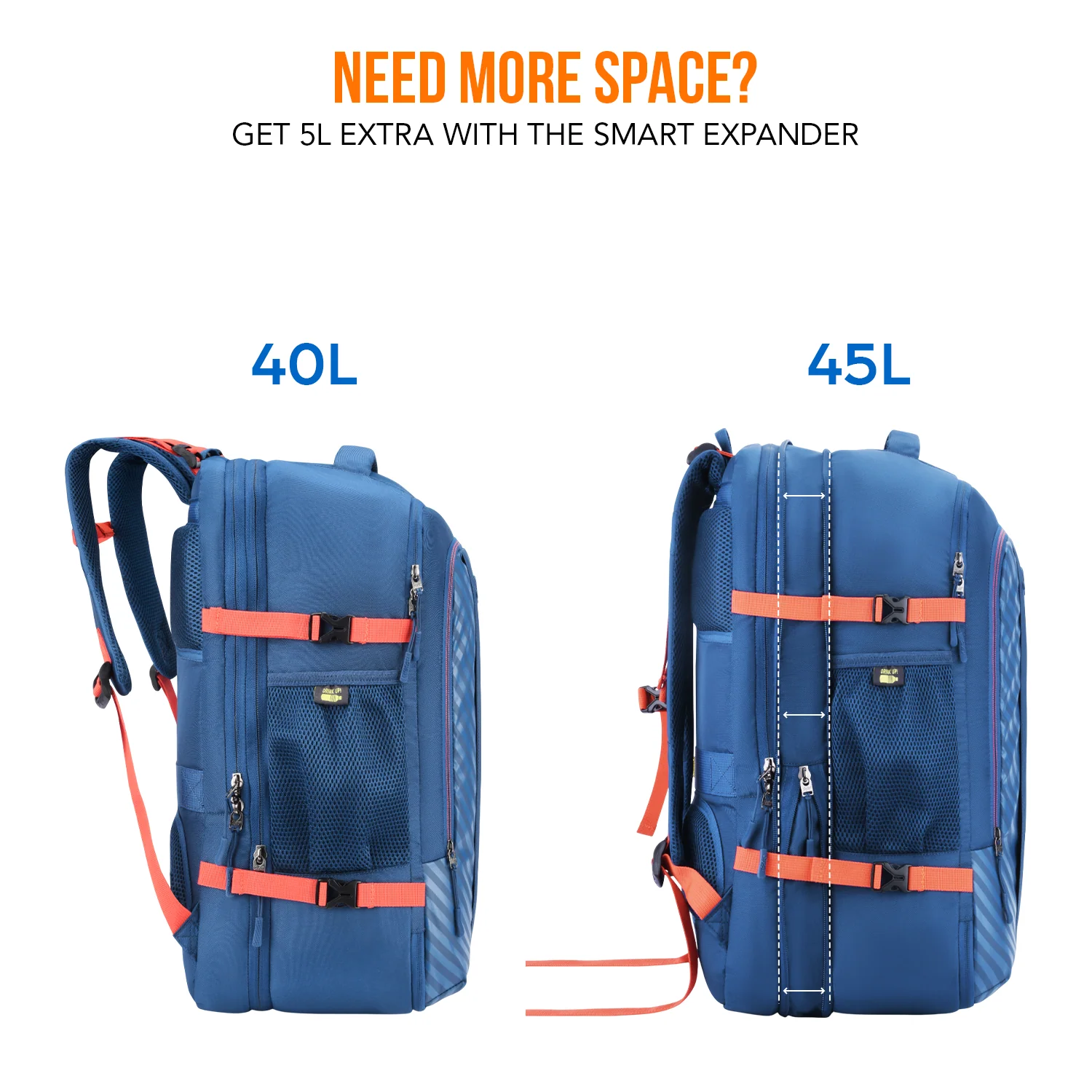 Skybags Wanderer Overnighter, 40L+5L Cabin Size 180° compartment, Expandable, 16 laptop Backpack , Anti-theft, Ideal For Men & women, Work Backpack, College Bag & Travel Backpack Navy - Image 6