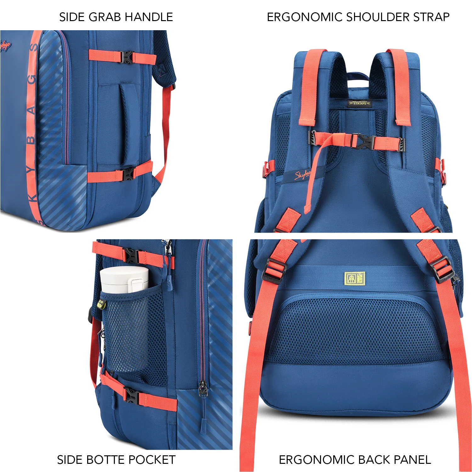 Skybags Wanderer Overnighter, 40L+5L Cabin Size 180° compartment, Expandable, 16 laptop Backpack , Anti-theft, Ideal For Men & women, Work Backpack, College Bag & Travel Backpack Navy - Image 8