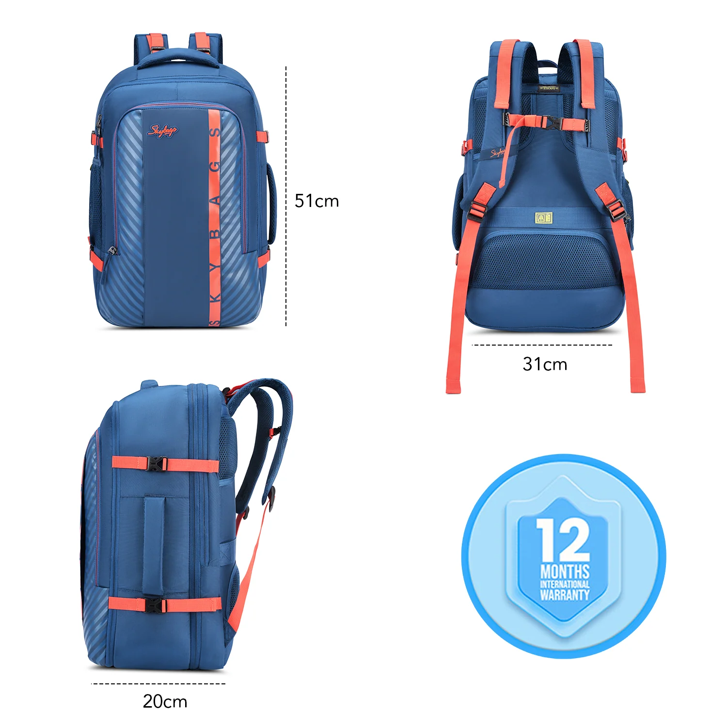 Skybags Wanderer Overnighter, 40L+5L Cabin Size 180° compartment, Expandable, 16 laptop Backpack , Anti-theft, Ideal For Men & women, Work Backpack, College Bag & Travel Backpack Navy - Image 9